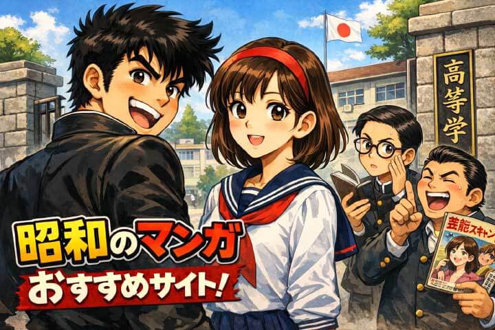 昭和のマンガでよくいる友達編成。校門前で青春な主人公とモブの画像